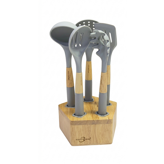 Set de 5 Ustensiles de Cuisine en Bambou Gris