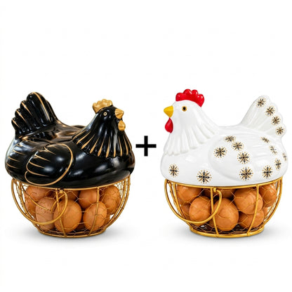 Pack de 2 Paniers à Œufs Poule en Céramique I Organisation Moderne