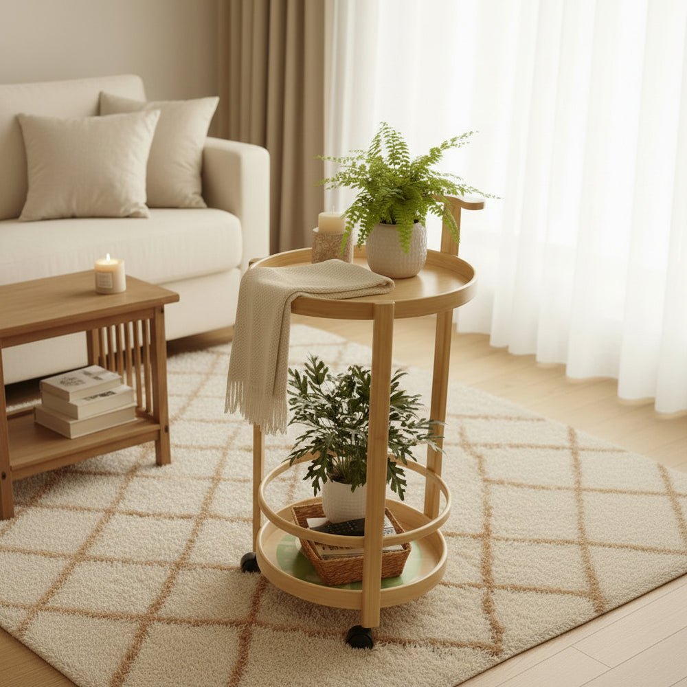 Table d'Appoint Mobile en Bambou Cercle