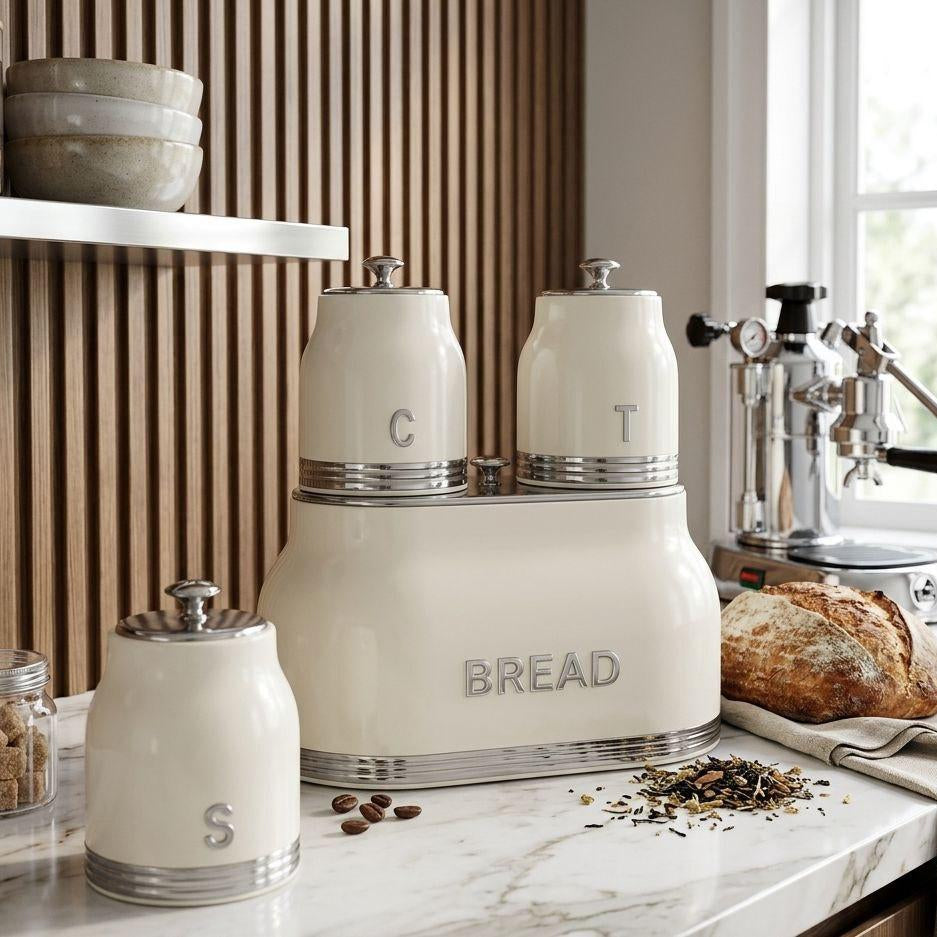 Set Boîte à Pain & 3 Bocaux Gourmet & Collection Rétro Chic