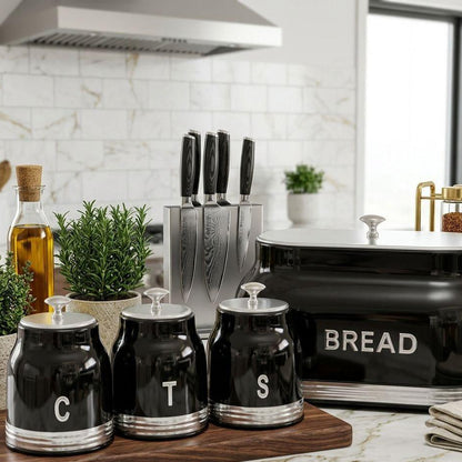 Set Boîte à Pain & 3 Bocaux Gourmet & Collection Rétro Chic