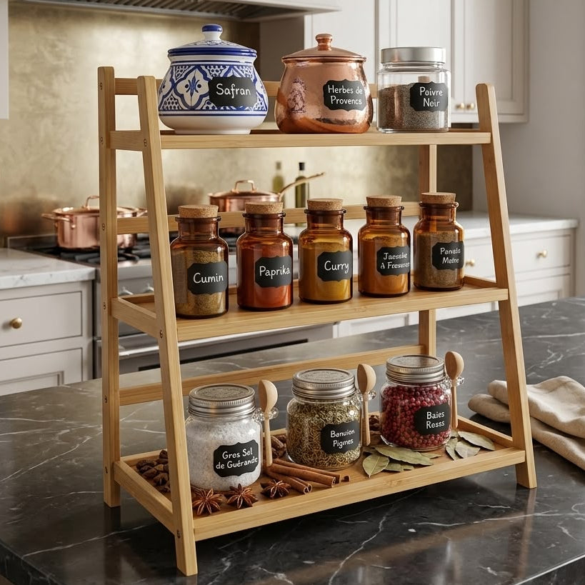 Étagère Multifonctions en Bambou Naturel I Design Épuré & Naturel