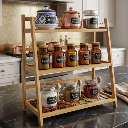 Étagère Multifonctions en Bambou Naturel I Design Épuré & Naturel