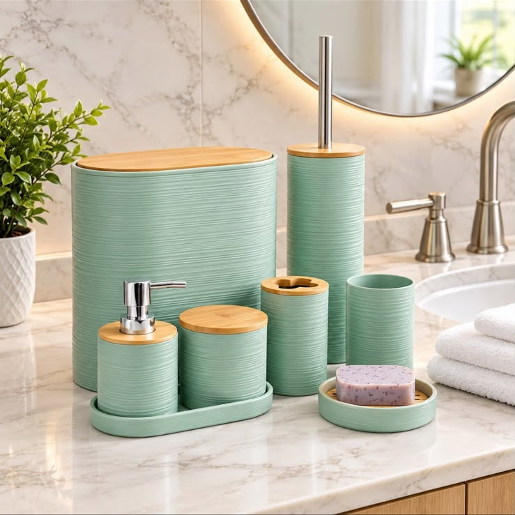 Set De Salle De Bain 8 Pièces En Bambou