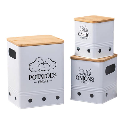Lot de 3 Boîtes De Rangement I Légumes - Ail - Onion