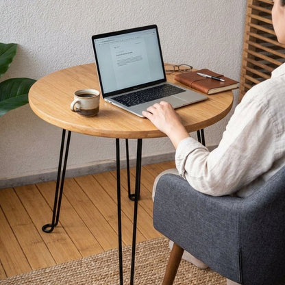 Table Basse Ronde Pliante en Bois I Pieds Métal