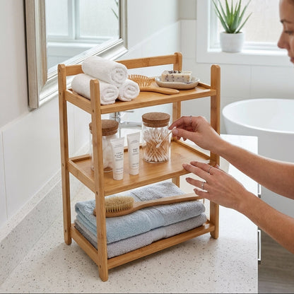 Pack de 2 Étagères Multifonctions en Bambou Naturel I Design Épuré & Naturel