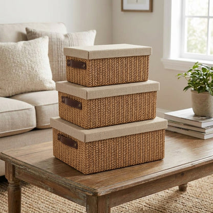 Lots de 3 Paniers de Rangement Tressés avec Couvercle