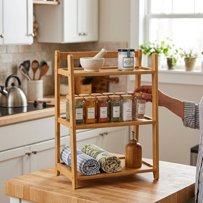 Pack de 2 Étagères Multifonctions en Bambou Naturel I Design Épuré & Naturel