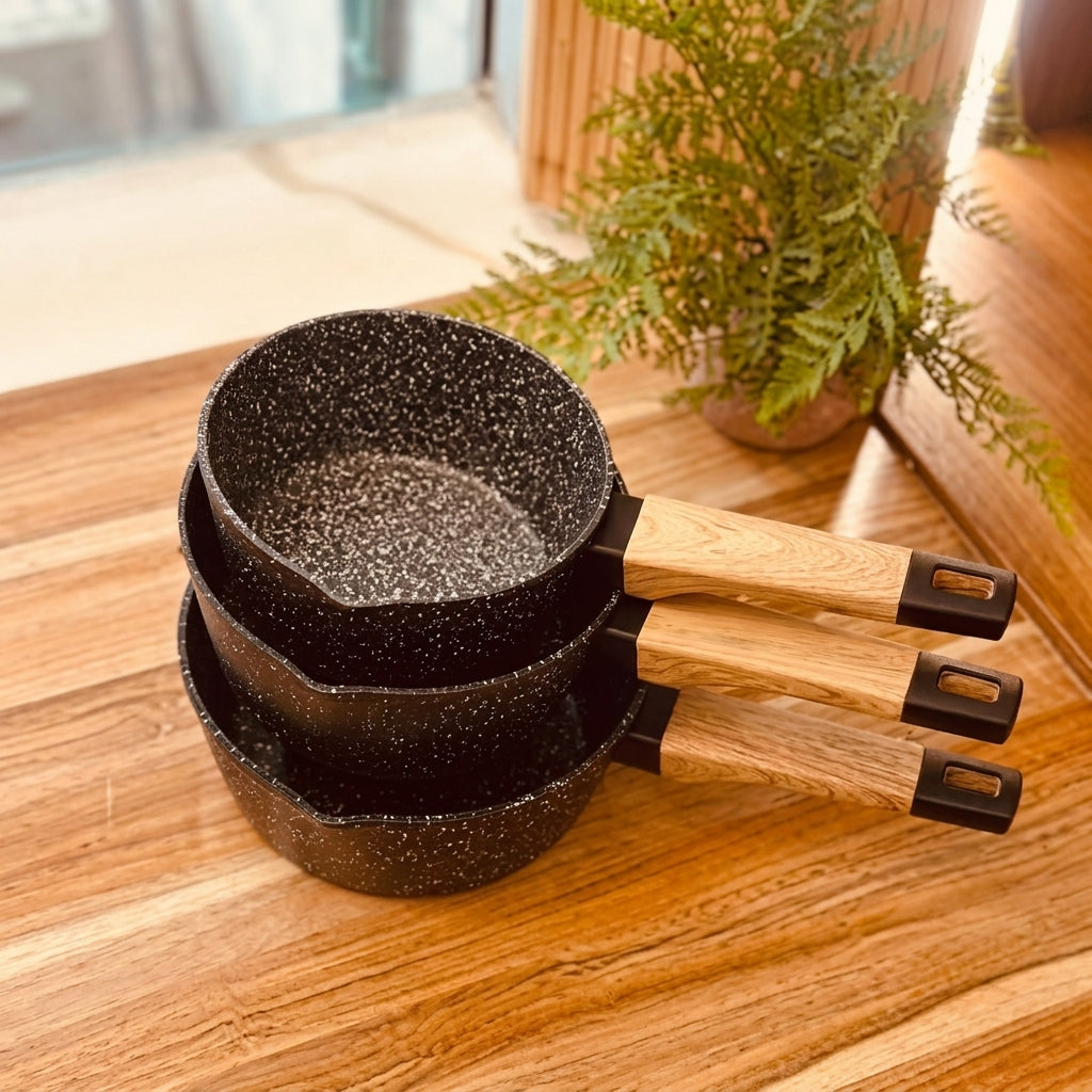 Set de 3 Casseroles en Granite I Haute Résistance & Zéro Accroche