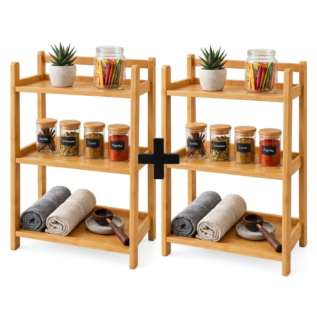 Pack de 2 Étagères Multifonctions en Bambou Naturel I Design Épuré & Naturel
