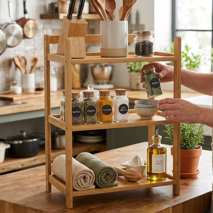 Pack de 2 Étagères Multifonctions en Bambou Naturel I Design Épuré & Naturel