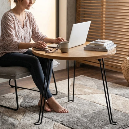 Table Basse Ronde Pliante en Bois I Pieds Métal