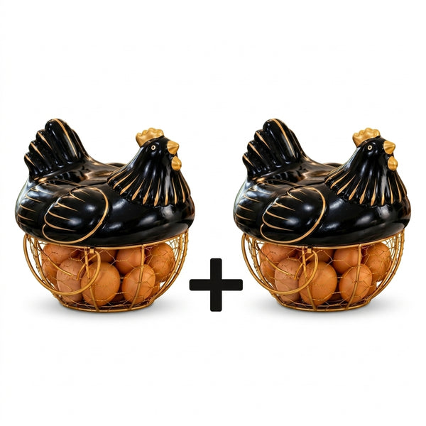 Pack de 2 Paniers à Œufs Poule en Céramique I Organisation Moderne