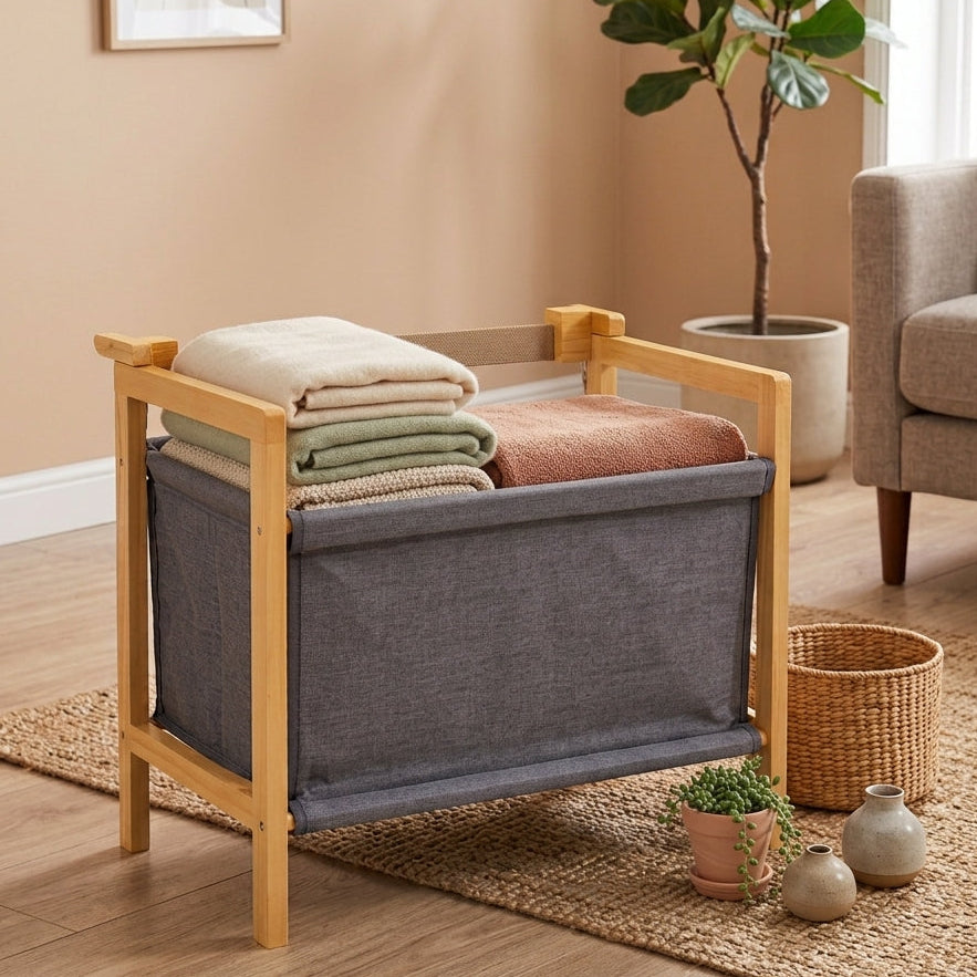 Pack de 4 Panier à Linge Scandinave Bambou I Pratique & Durable