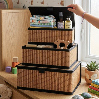 Set 3 Boîtes Bambou avec Couvercle I Rangements Multi-Usages