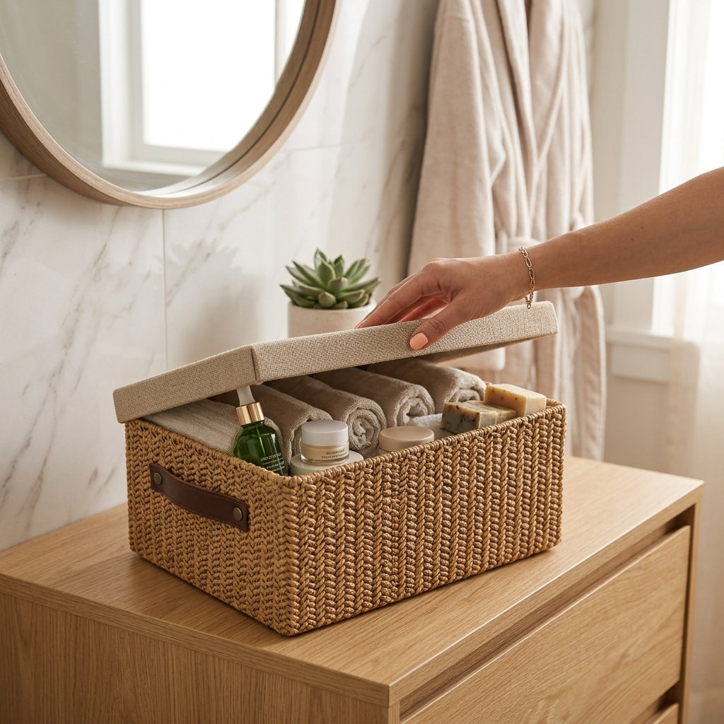 Lots de 3 Paniers de Rangement Tressés avec Couvercle