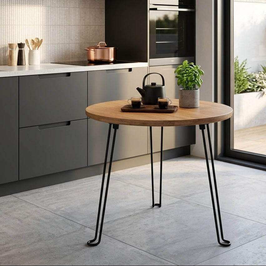 Table Basse Ronde Pliante en Bois I Pieds Métal
