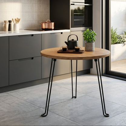 Table Basse Ronde Pliante en Bois I Pieds Métal
