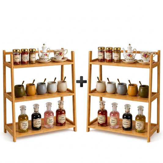 Pack de 2 Étagères Multifonctions en Bambou Naturel I Design Épuré & Naturel