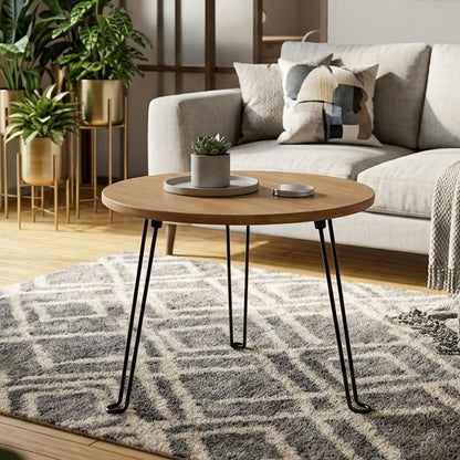 Table Basse Ronde Pliante en Bois I Pieds Métal