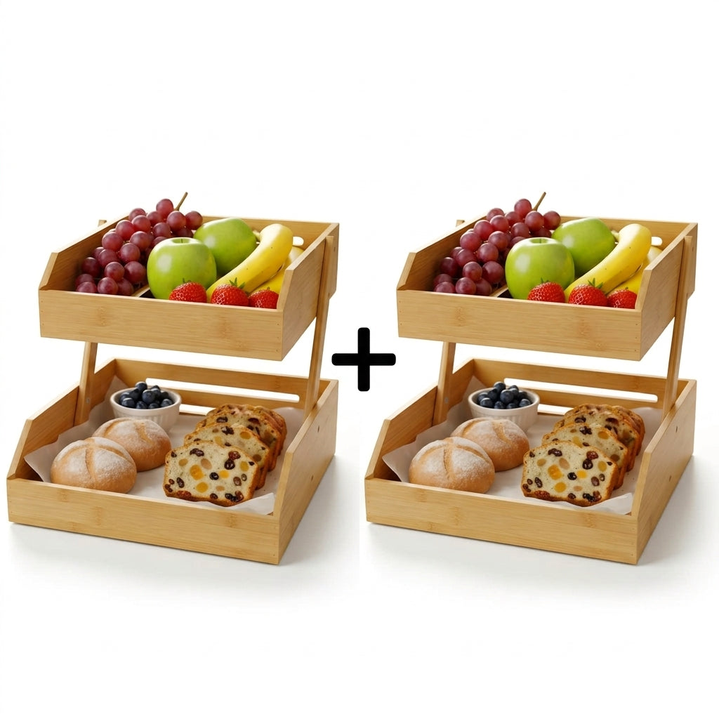 Pack de 2 Rangement Deux Niveaux en Bambou I Pratique & Polyvalent