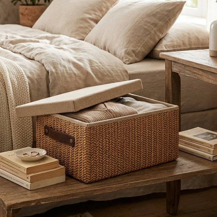 Lots de 3 Paniers de Rangement Tressés avec Couvercle