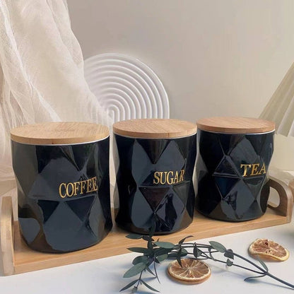Ensemble de 3 Pots en Porcelain avec Support