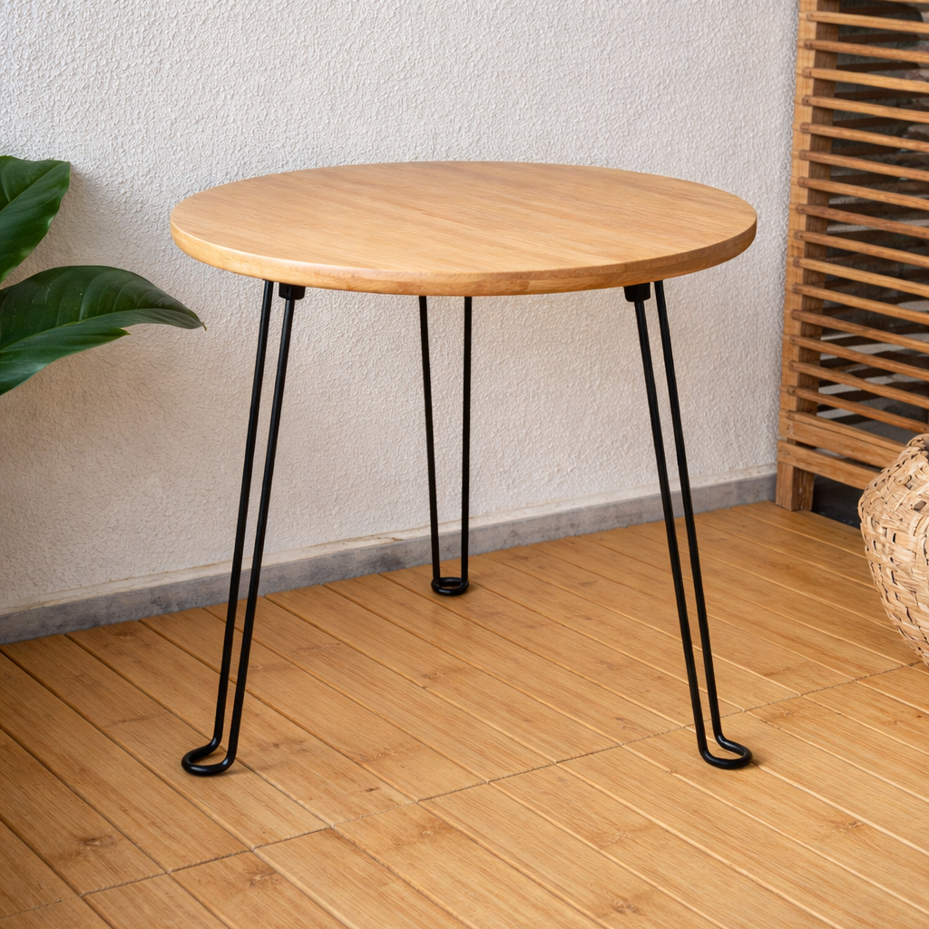 Table Basse Ronde Pliante en Bois I Pieds Métal